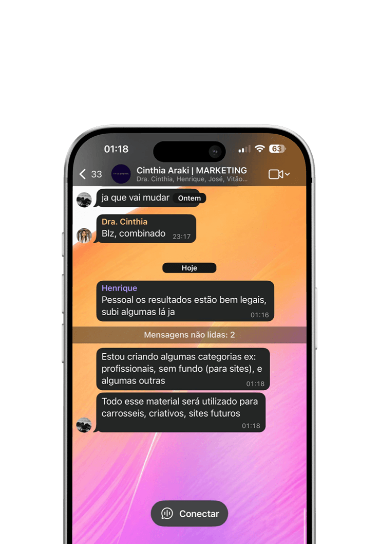 Mockup de WhatsApp: atendimento contínuo da equipe VYTA